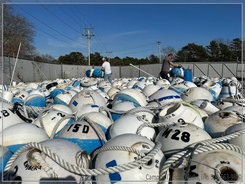 Pile of numbered mooring buoys